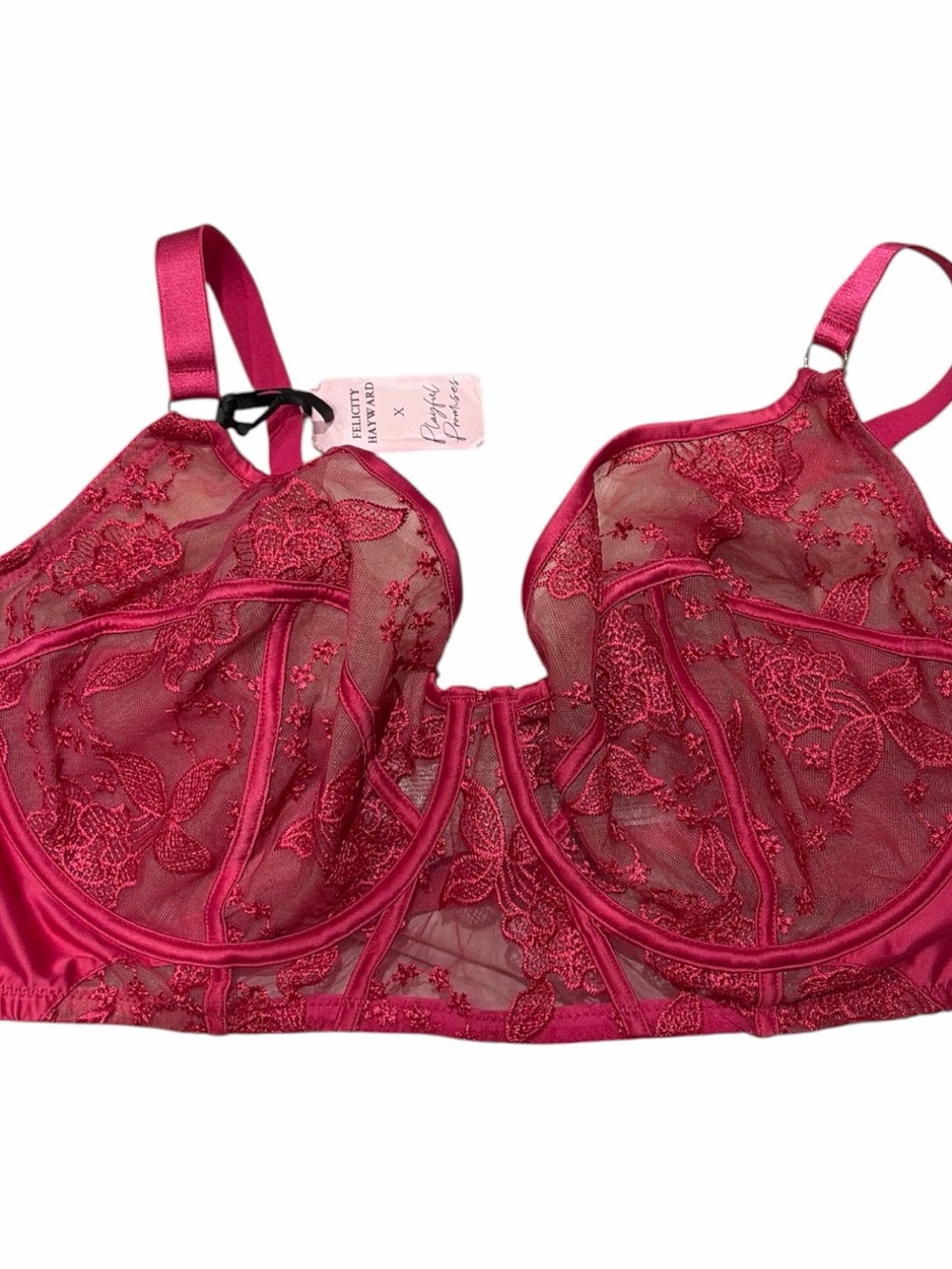 Sheer Lace Longline Bra in Fuchsia